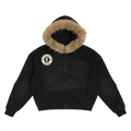 Faded Black Trust Logo Fur Hood Coat
