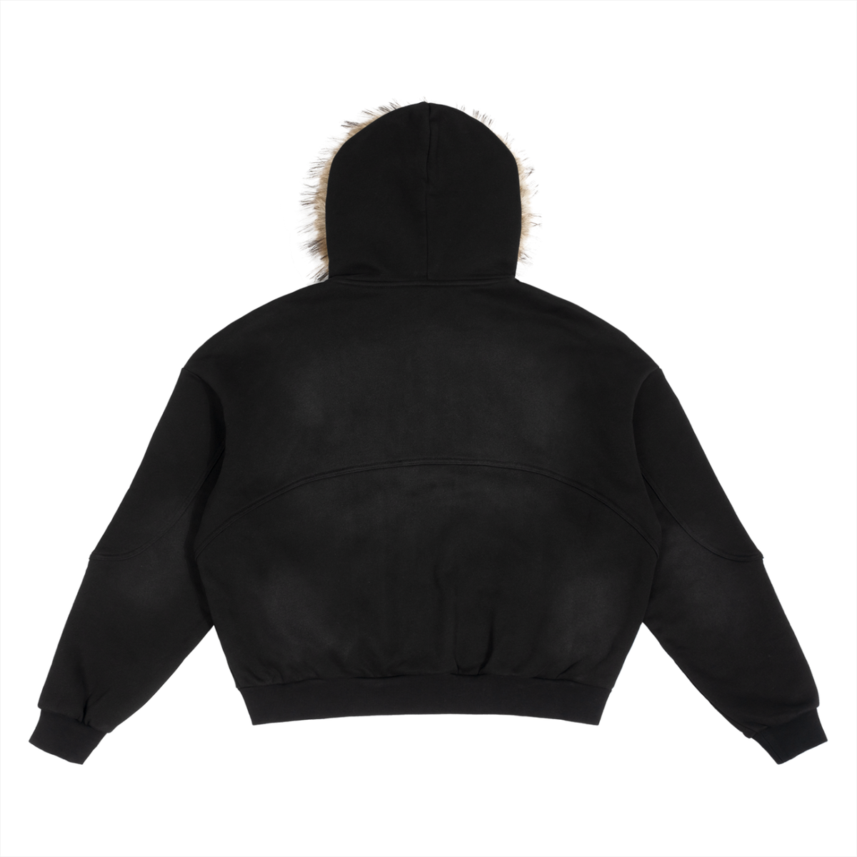 Faded Black Trust Logo Fur Hood Coat